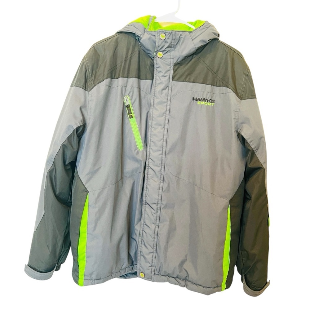 Hawke & Co youth Puffer Jacket in Gray and Neon Green